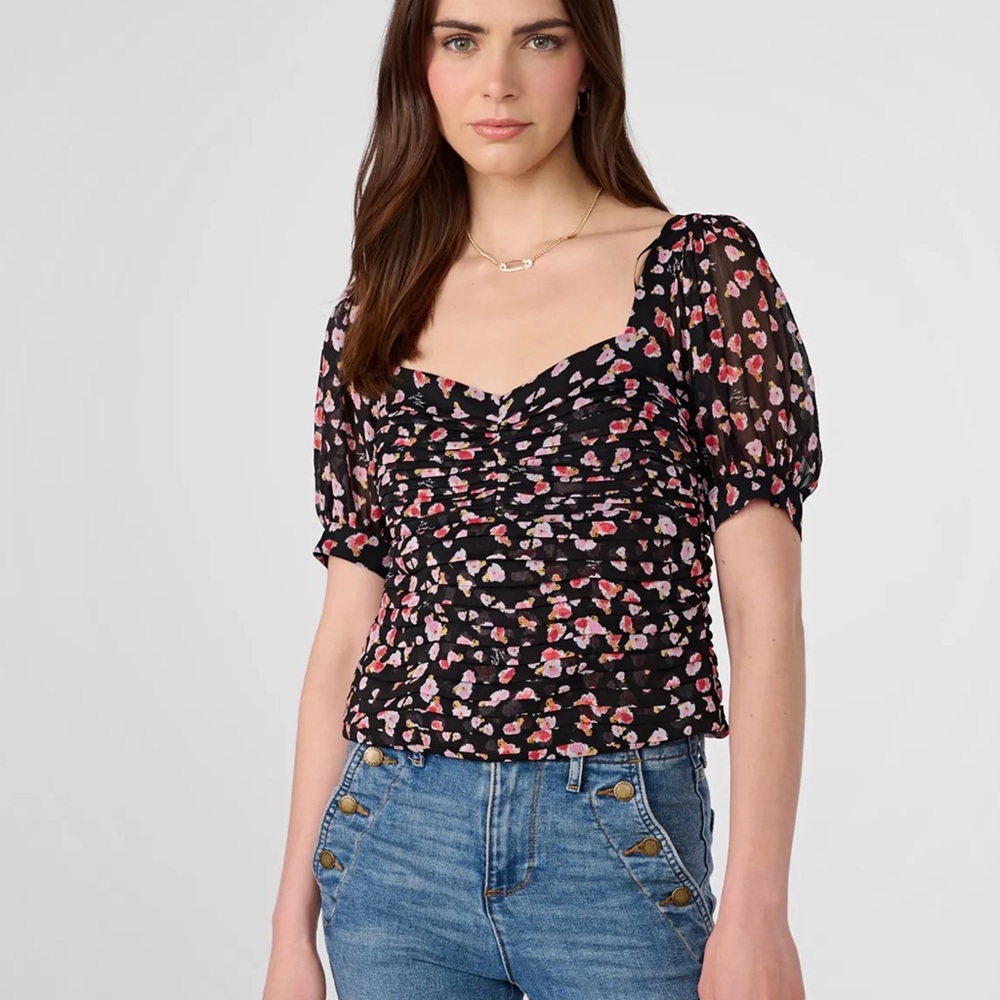 Karl Lagerfeld Smocked Crop Top Flower Print in Black Combo